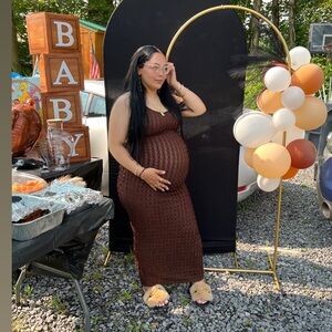 Brown Strap Up Maxi Dress